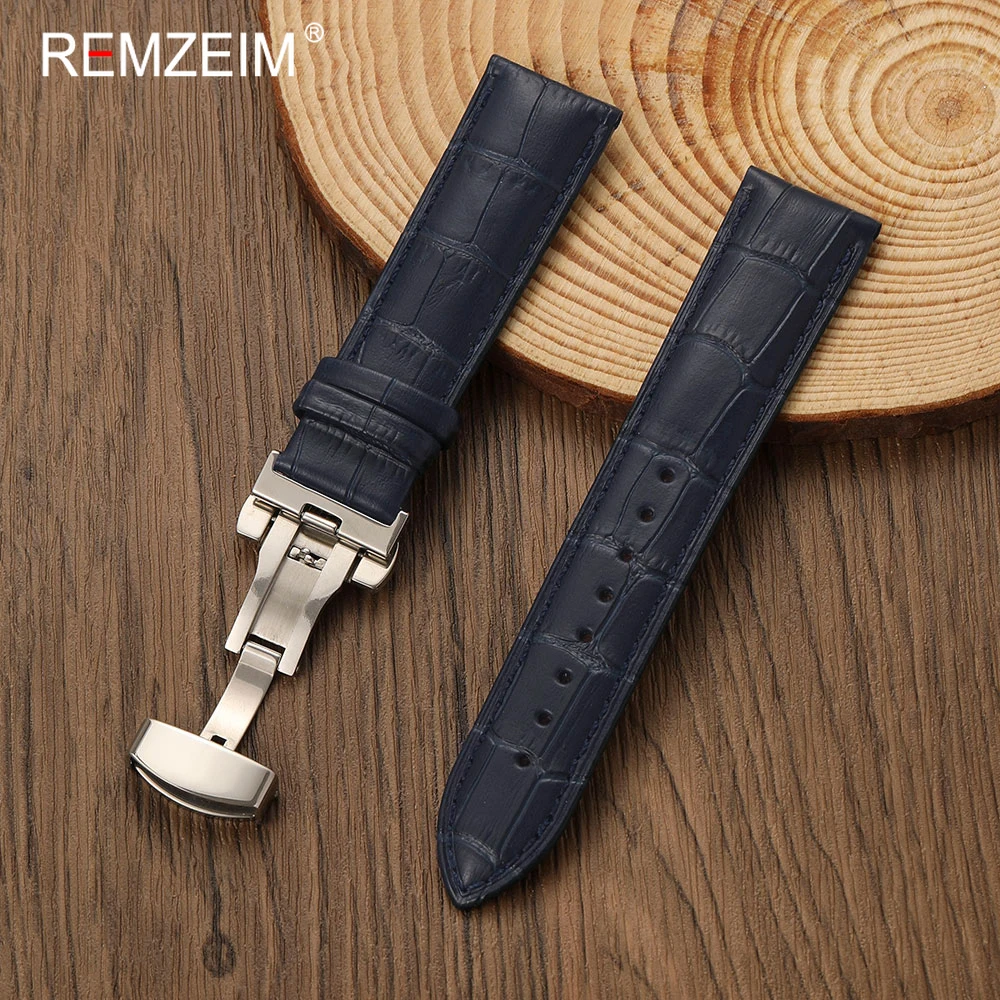 Butterfly Clasp Bamboo Pattern Casual Leather Watch Strap