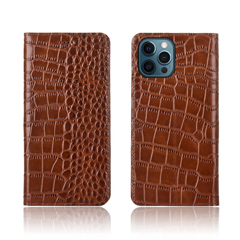 Crocodile Mark Genuine Leather Phone Case For Samsung Galaxy A52S A21S A13 A23 A33 A53 A73 5G Magnetic Flip Cover