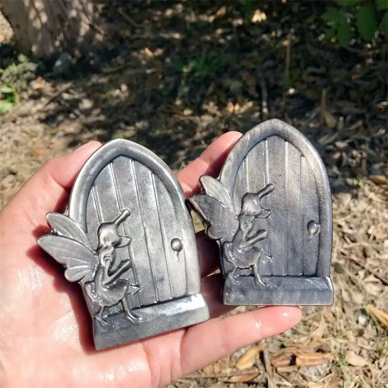 Natural Silver Obsidian Fairy Door Carving Statue Reiki Healing Crystal Home FengShui Decoration Gifts 1PCS 6