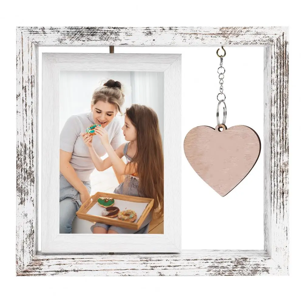 Rotating Photo Frame Wooden Picture Frame 360-degree Rotating Wooden Photo Display with Heart Pendant photo frame wood photo frame wood frame wood picture frame