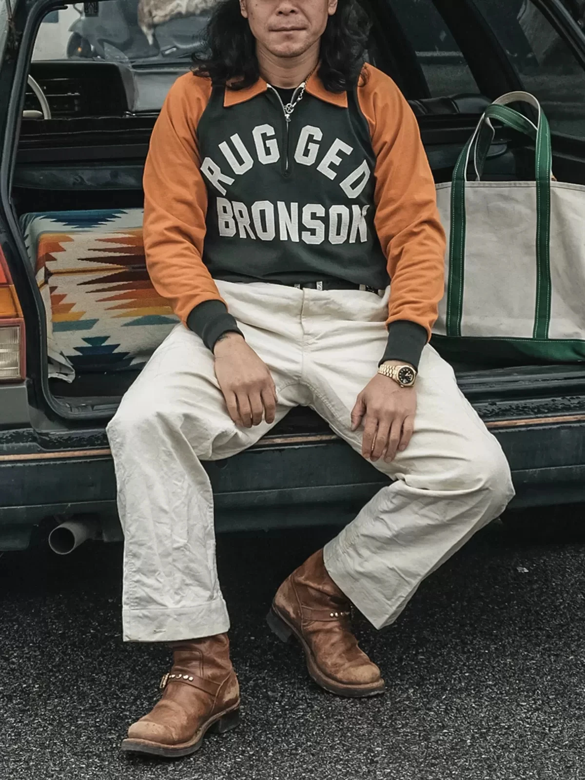 

Bronson Vintage Motorcycle Two-Tone T-Shirt Quarter Zip Racing Jersey Men's Tee
