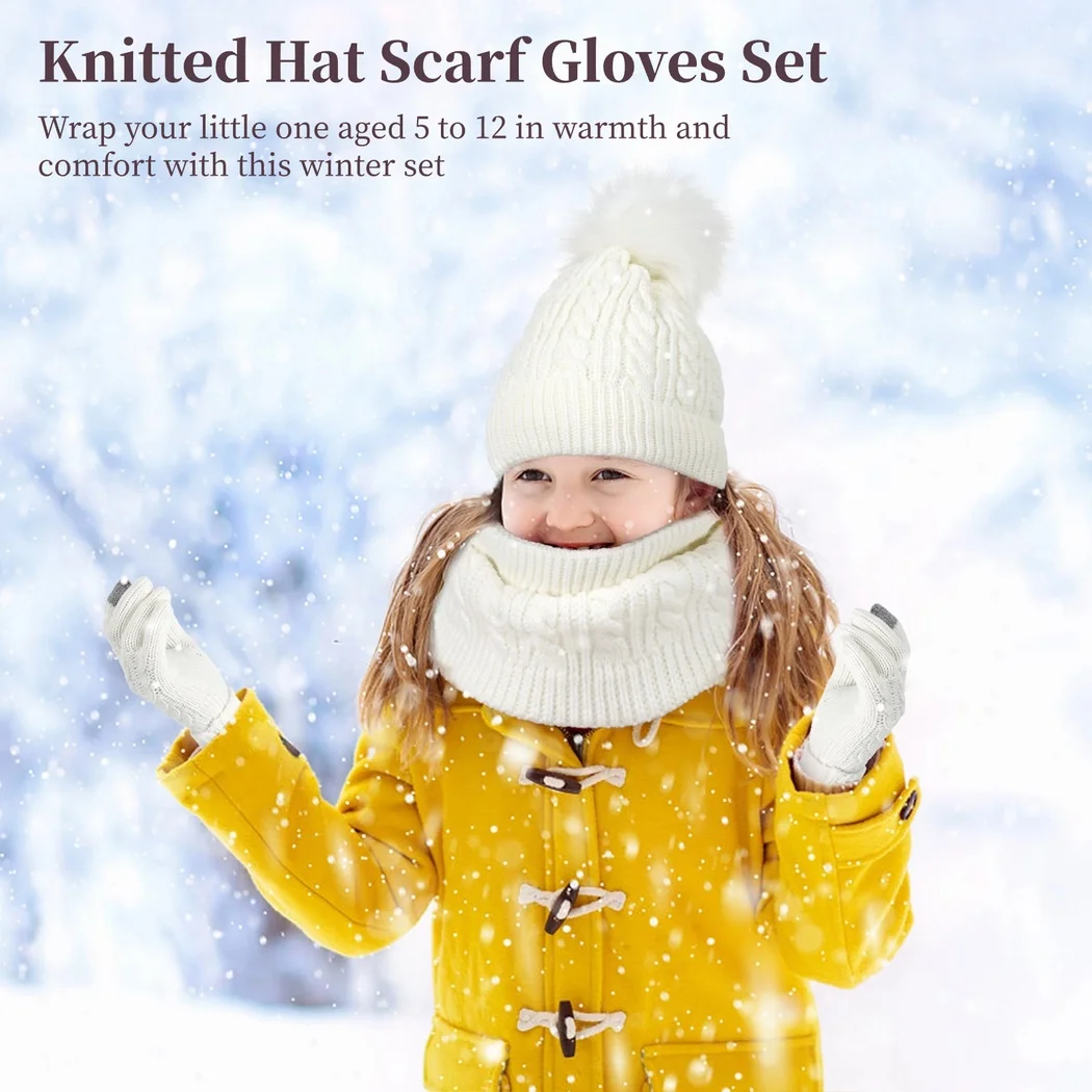4Pcs Knitted Hat Scarf Gloves Set Winter Hat Scarf Gloves For Little Ones Lined Beanie Neck Warmer Winter For Kids