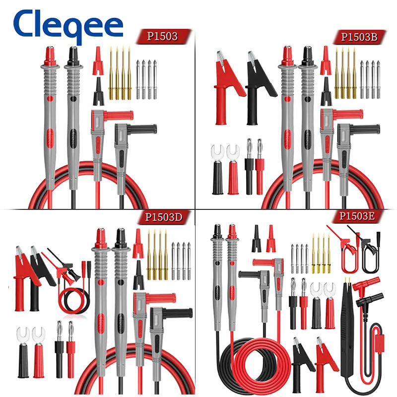 Cleqee P1503 Series Universal Multimeter Probe Test Leads Kit with Replacement Needle Tester Tip IC SMD Test Hook Alligator Clip