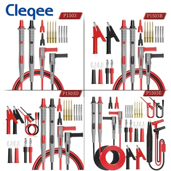 Cleqee P1503 시리즈 범용 멀티미터 프로브 테스트 리드 키트, 교체용 니들 테스터 팁, IC SMD 테스트 후크, 악어 클립