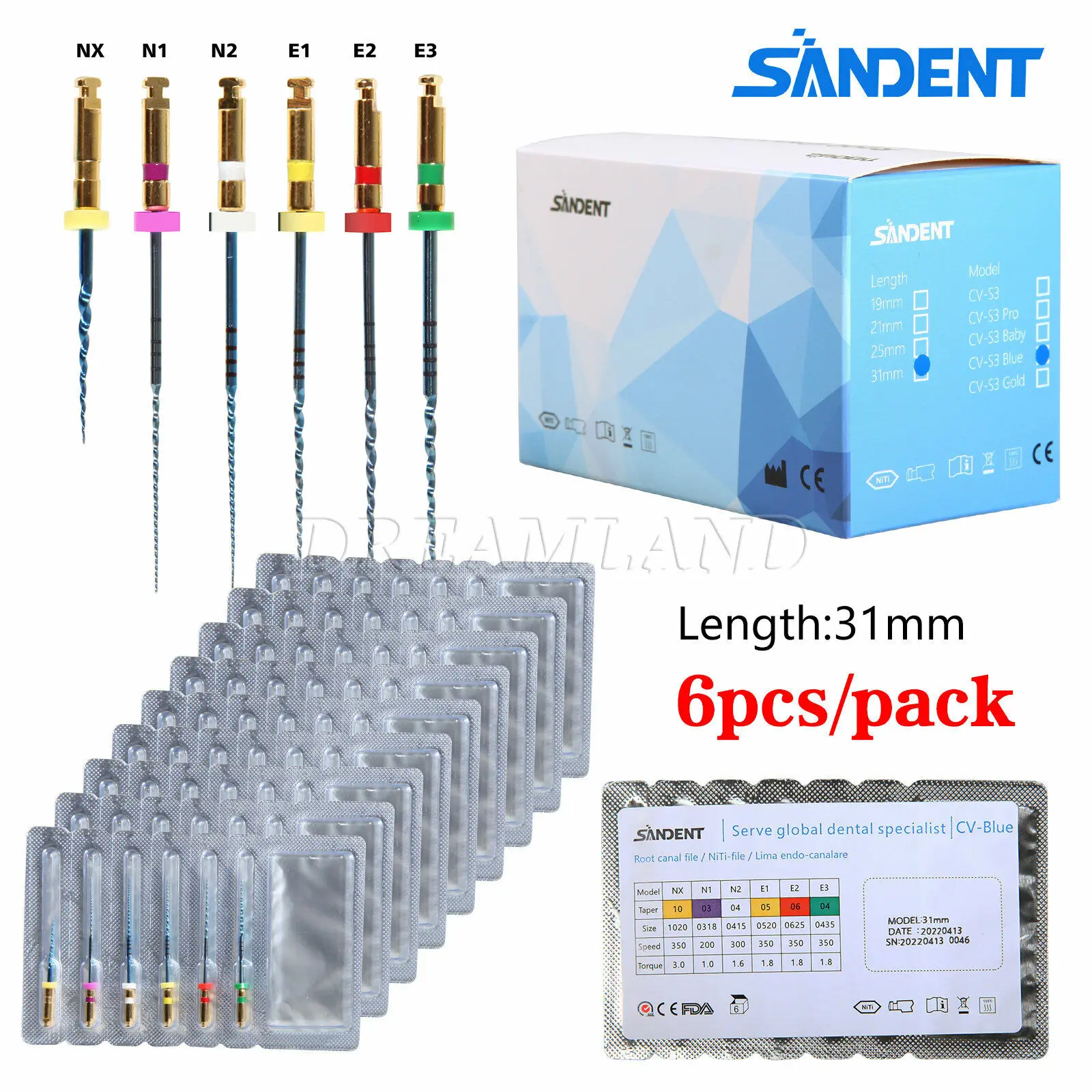 

10Packs/60PCS Dental NiTi Super Files Rotary Tip Endodontic Endo Motor Root Canal 31MM