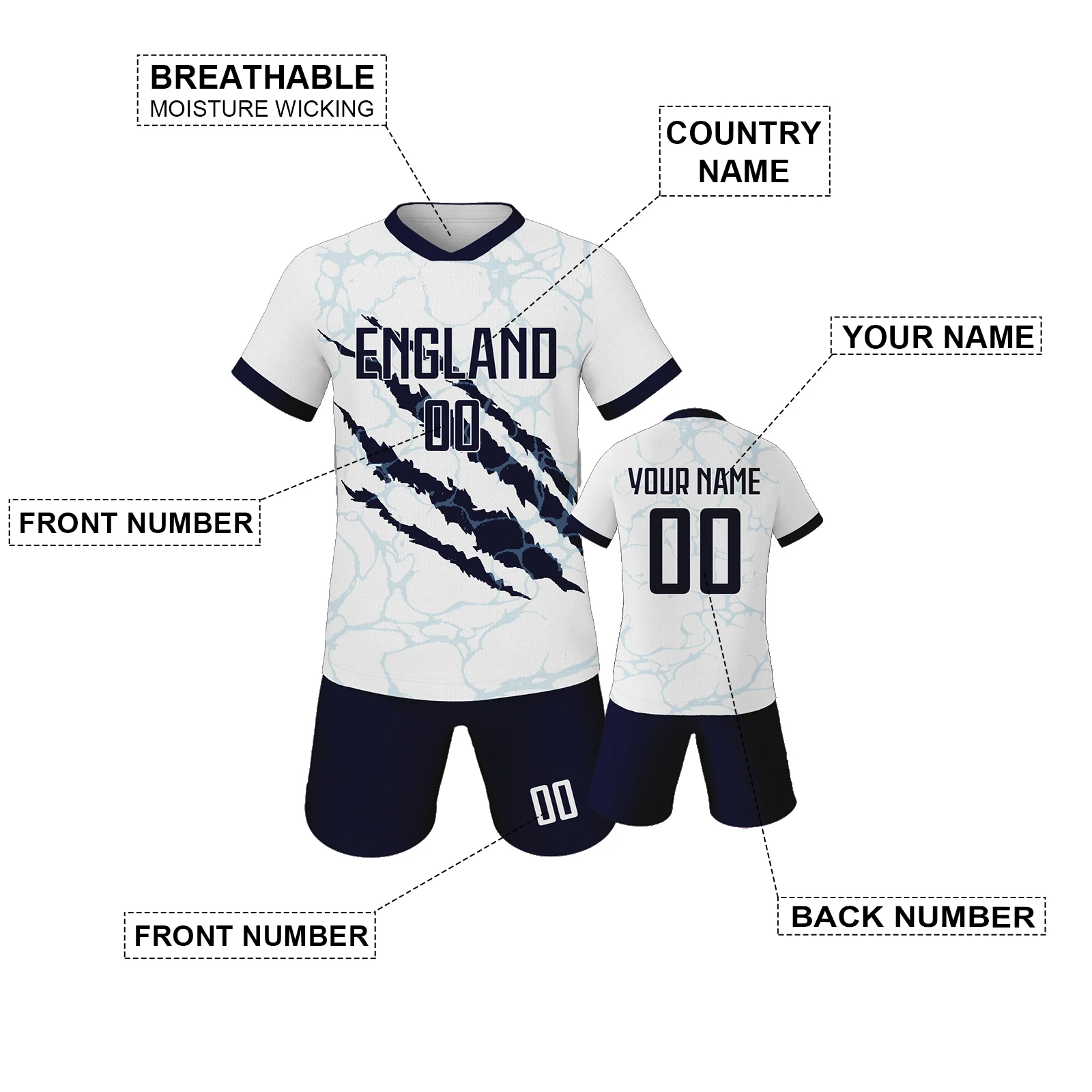 사용자 정의 영국 축구 키트 맞춤형 인쇄 이름 및 번호 축구 유니폼 국가 대표팀 축구 유니폼 3-14Y 팬-Freehip.co.kr