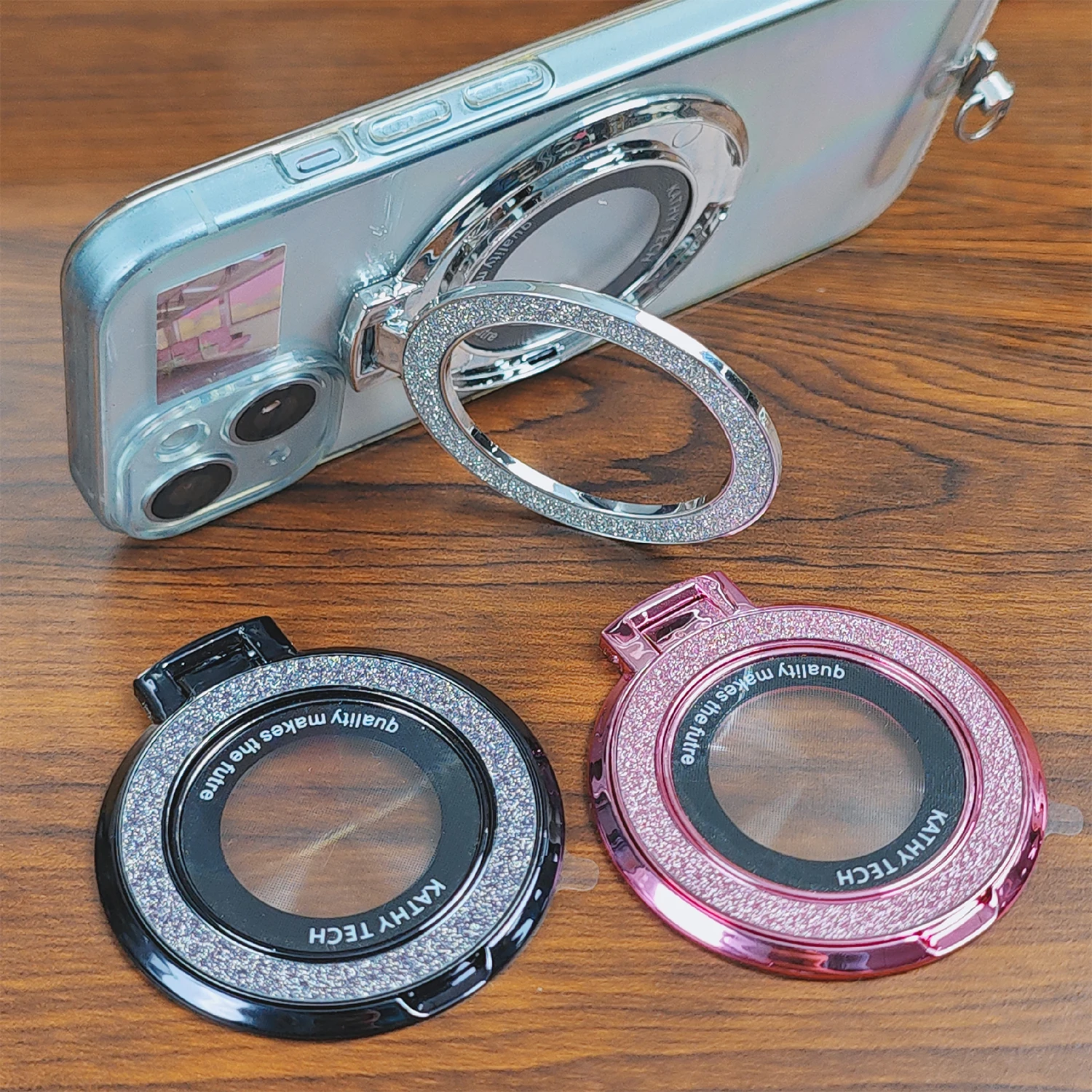 Fashion Glitter Bling Finger Ring Phone Holder Luxury Mobile Phone Stand Grip Back Sticker Phones Mount For iPhone 16 Bracelet