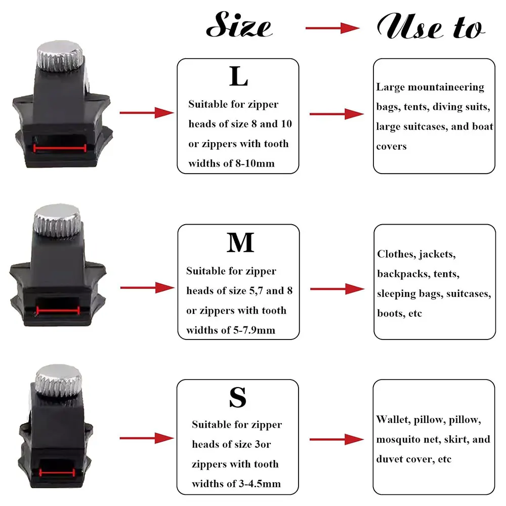 Universal Zipper Repair Kit Quick Instant Detachable Zipper Head Replacement Zipper Slider Pull for Jacket Bags Coat Free Sewing