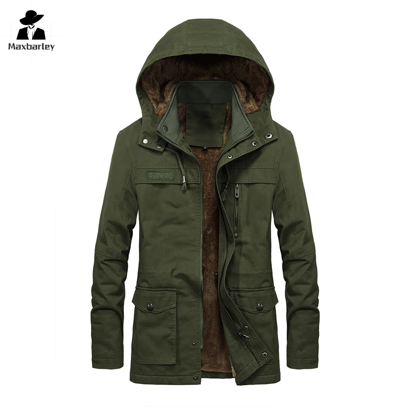 Men's Warm Parka plus size Winter Clothing Thick Cashmere Fleece Cotton Padded Jacket Men's Retro Long Windproof Hooded Coat