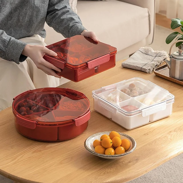 New Divided Serving Tray with Lid Snackle Box Container with Drain Holes 4  Compartment Snackle Box Charcuterie Container - AliExpress