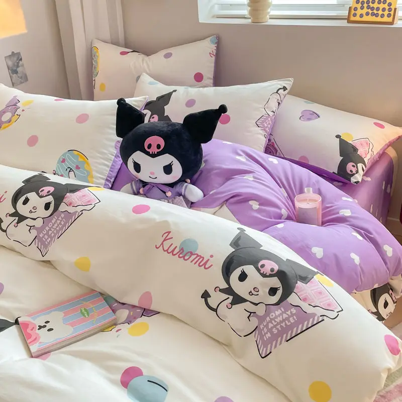 

Sanrio Kuromi Pure Cotton Bed Three-piece Set Cute Cinnamoroll Melody Dormitory Bed Sheet Quilt Cover Pillowcase Three-piece Set