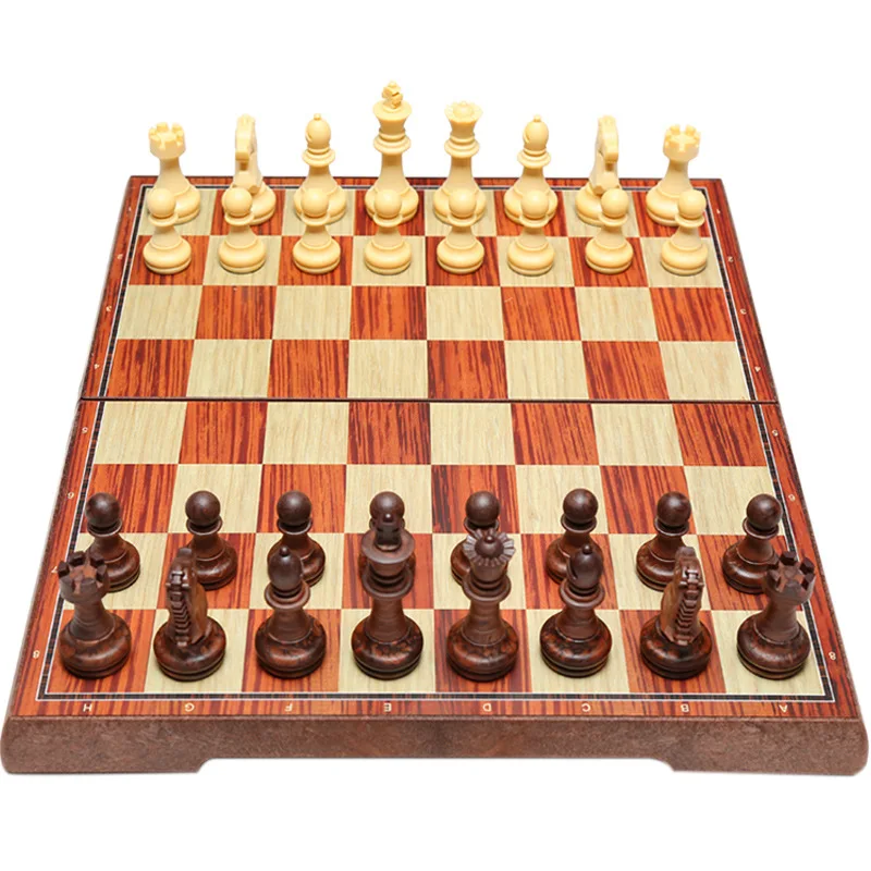 Wood grain Plastic Chessboard Adult Kids Travel Camp Tabletop Game Portable Folding Chess Set With 32Pcs Magnetic Chessman board game magnetic chess set foldable chess board folding chess board chess pieces and board