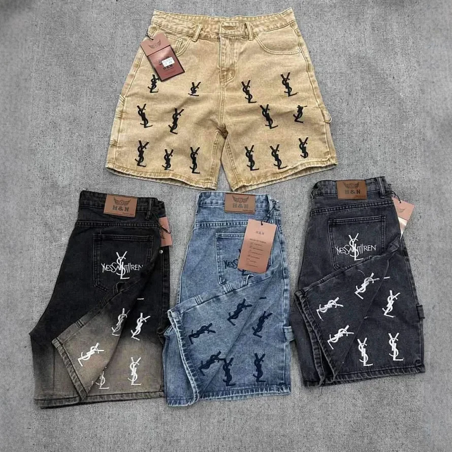 Fashionable Retro Printed Denim Shorts Casual Sporty Men's Five-Point Pants Loose Fit Comfortable Male Summer Clothing