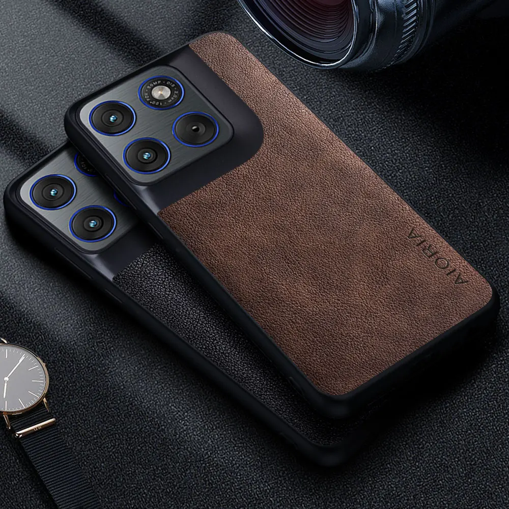 Premium Luxury Leather Phone Case - Retro Business Style Solid Color Cover