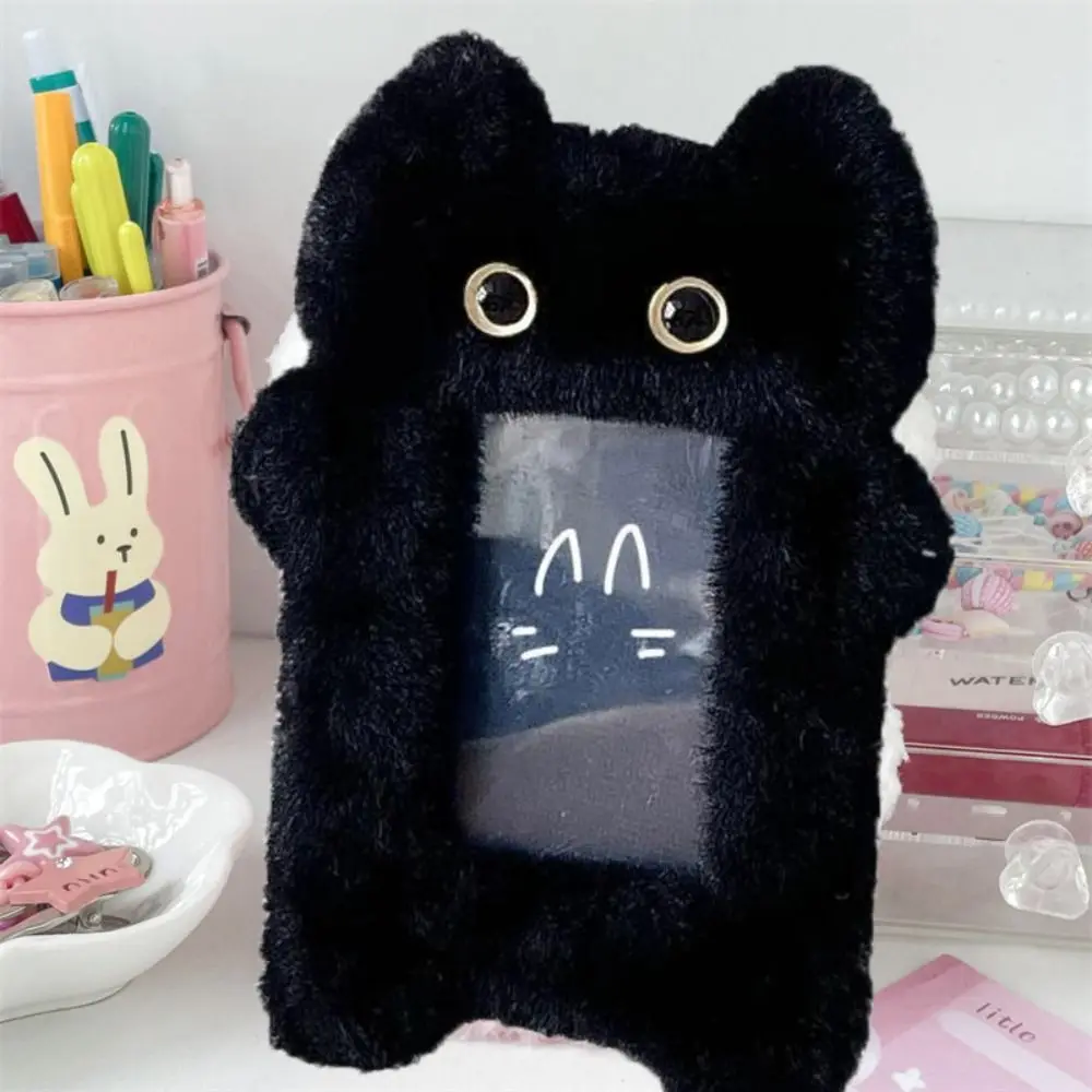 Ins Style Cartoon Plush Card Holder 3-inch Black Cat Photo Protector Case Diy Finished Product Star Chasing Pendant Keychain