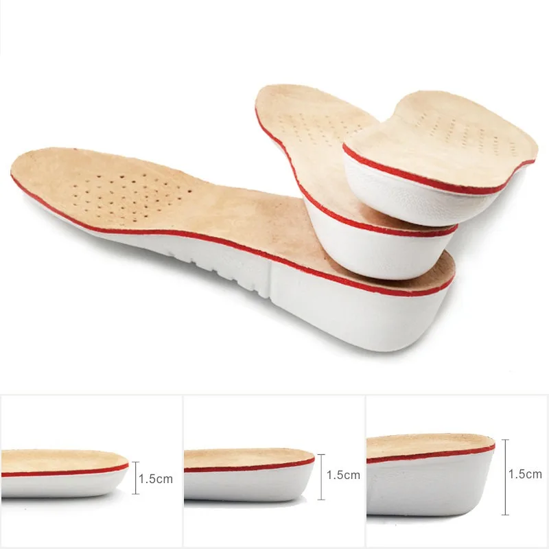 1Pair Height Increase Insole Men Woman Comfort Orthopedic Shoes Insoles Genuine Leather Non-Slip Shoe Pads Arch Support Inserts