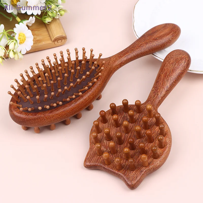 {X} 쿠션 마사지 빗 양면 나무 쿠션 빗 헤어 브러쉬 헤어 스타일링용 정전기 ..