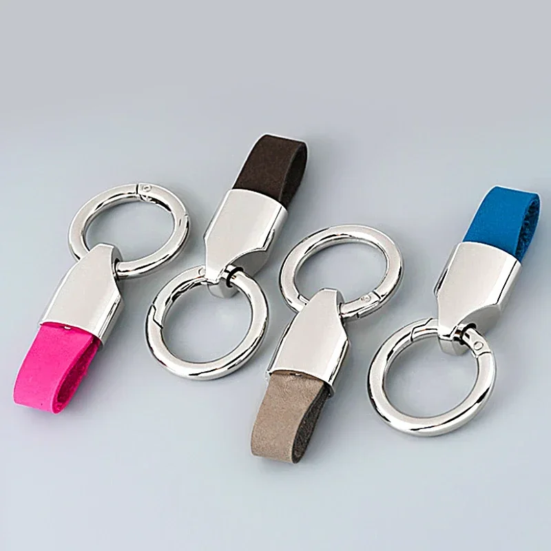 Cowhide Leather Keychains for Women Men Waist Belt Buckle Carabiner Car Pendant Key Chains Rings Keyring Bag Gifts