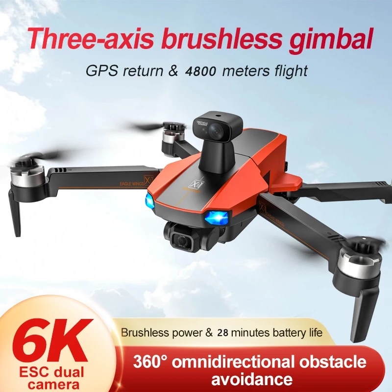 X22 드론 6K ESC 3 축 짐벌, 브러시리스 GPS, FPV 광학 흐름 로컬라이제이션, 전문 공중 5G 와이파이, 360 ° 장애물 회피