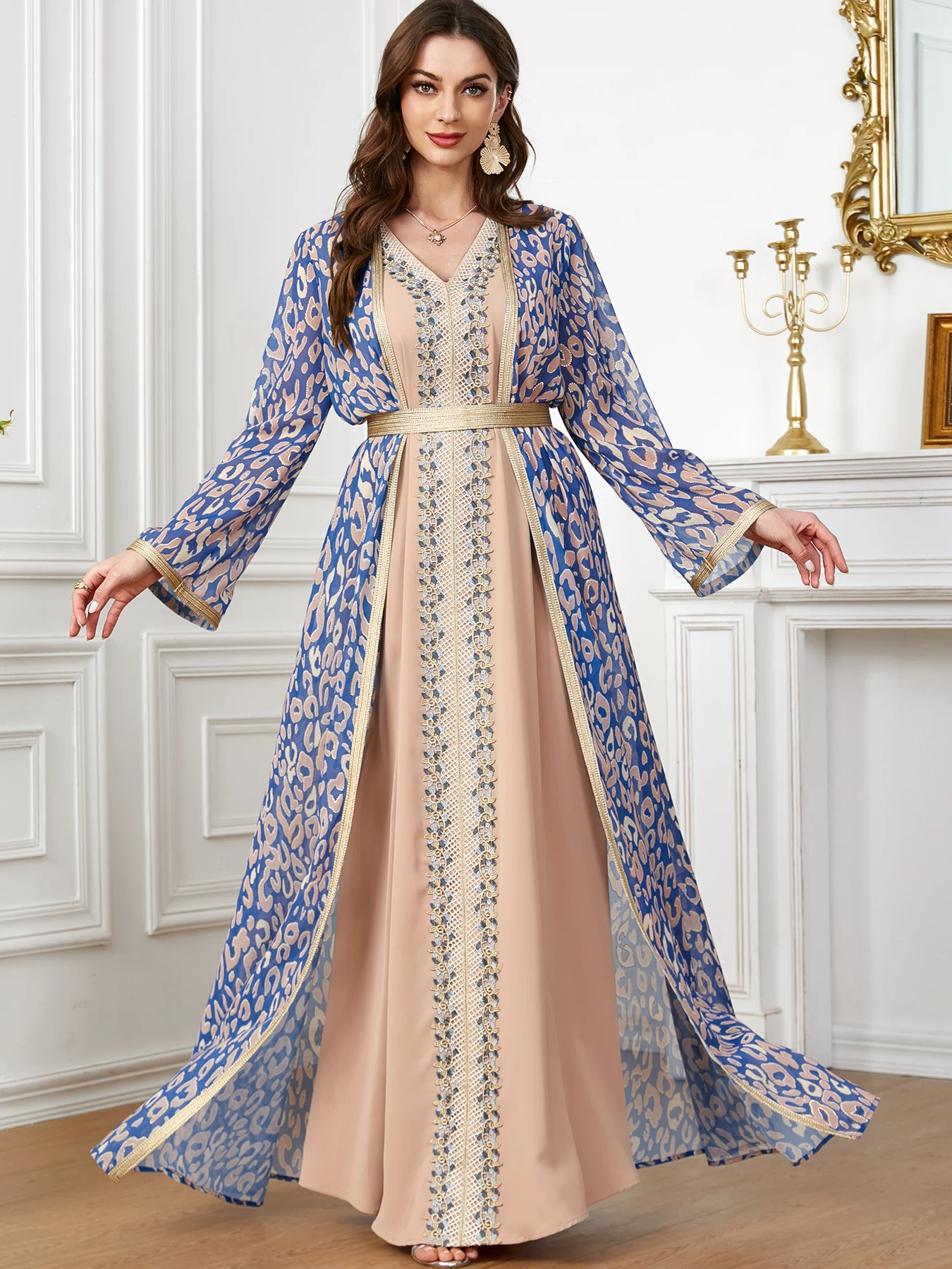 Eid Morocco Muslim Party Dress for Women Abaya Piece Set Islamic