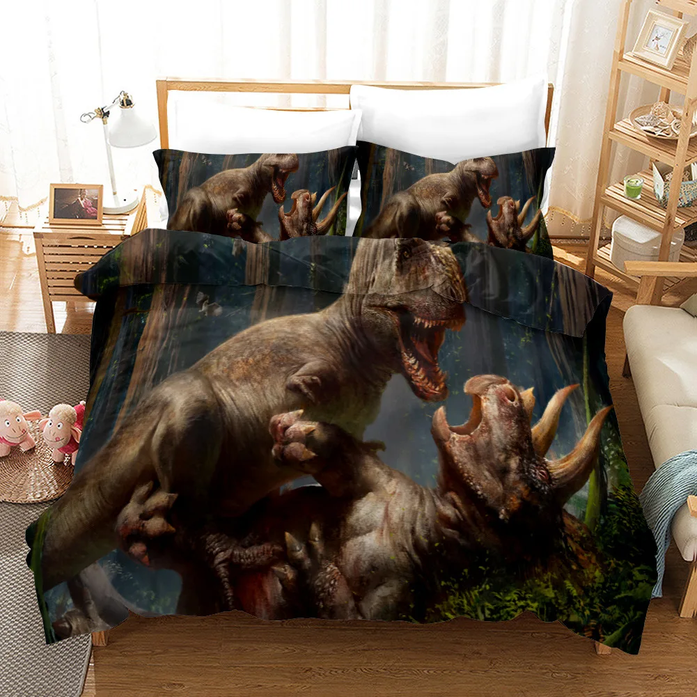 Cartoon Dinosaurus Beddengoed Set Jungle Dieren Trooster Cover voor Kinderen Jongens Meisjes Tieners 3D Dino Dekbedovertrek Ademend Wildlife Stijl Beddengoed & Linnen Super King Rits