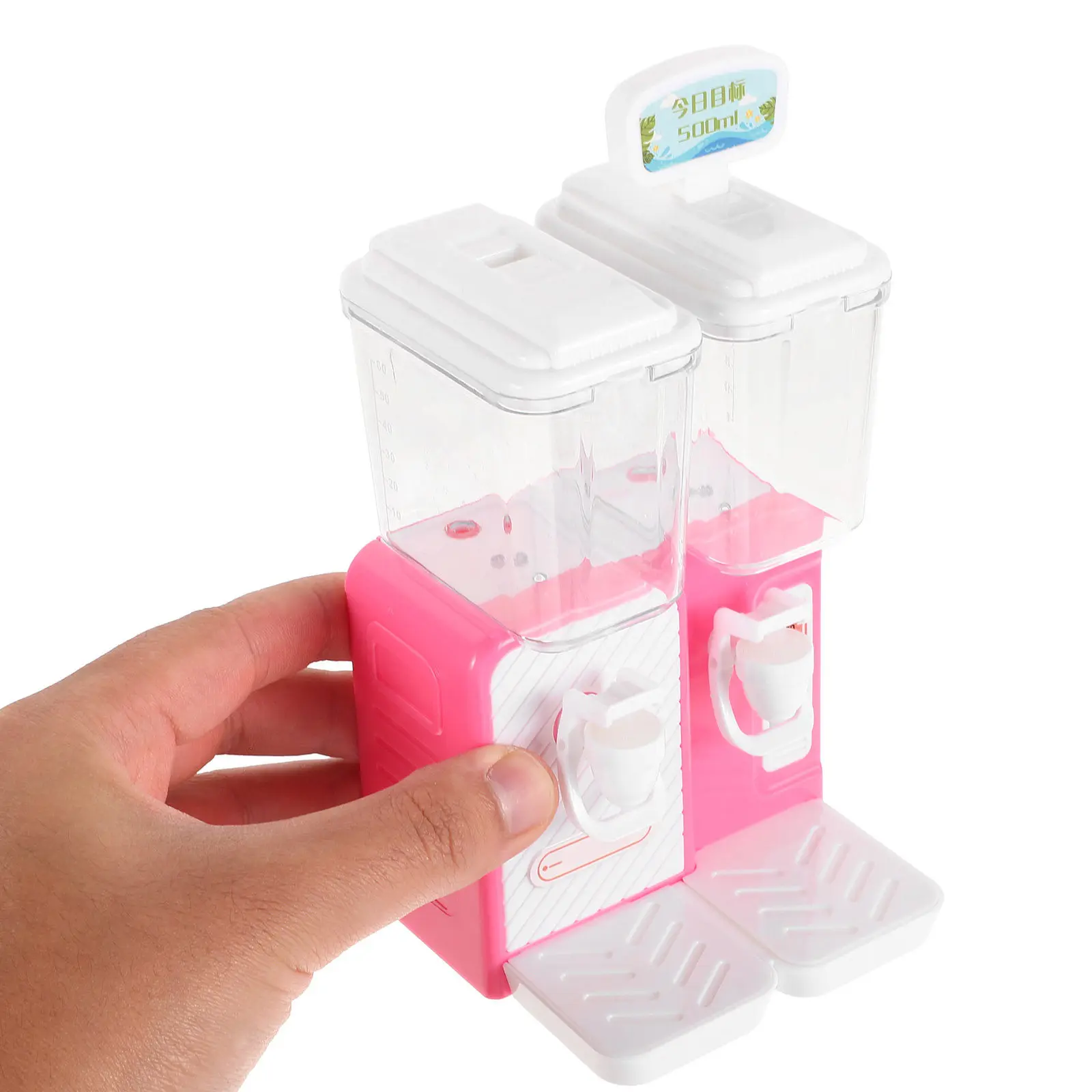 어린이용 미니 워터 디스펜서 이중 스파우트 프레스 작동식 사실적인 장난감 미니멀리스트 디자인 안전한 식품 등급 플라스틱 독립형 놀이