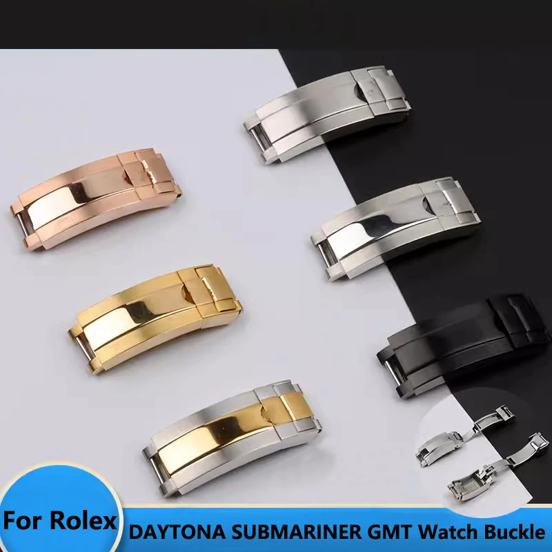 Chiusura Dell'Orologio Per Rolex Daytona Submariner Gmt Metal Fold Buckle Glide Lock Cinturino Con Pulsante Di Distribuzione Spazzolato Lucido 9Mm