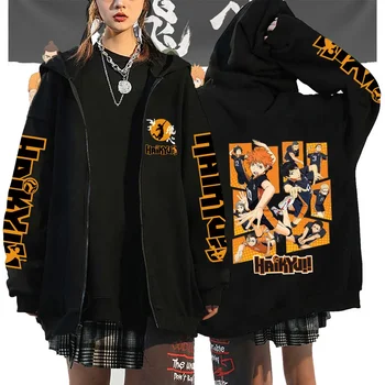 Haikyuu Japan Anime Zip Up Felpa con cappuccio Karasuno High School con cappuccio Uomo Donna Felpe Harajuku Autunno Inverno Pullover con cerniera 1