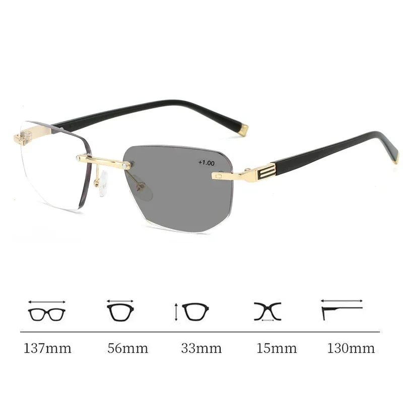 Rimless Cutting Edge Multifocal Photochromic Reading Glasses Color-changing Presbyopia Glasses Blocking Eye Protection Eyewear 6