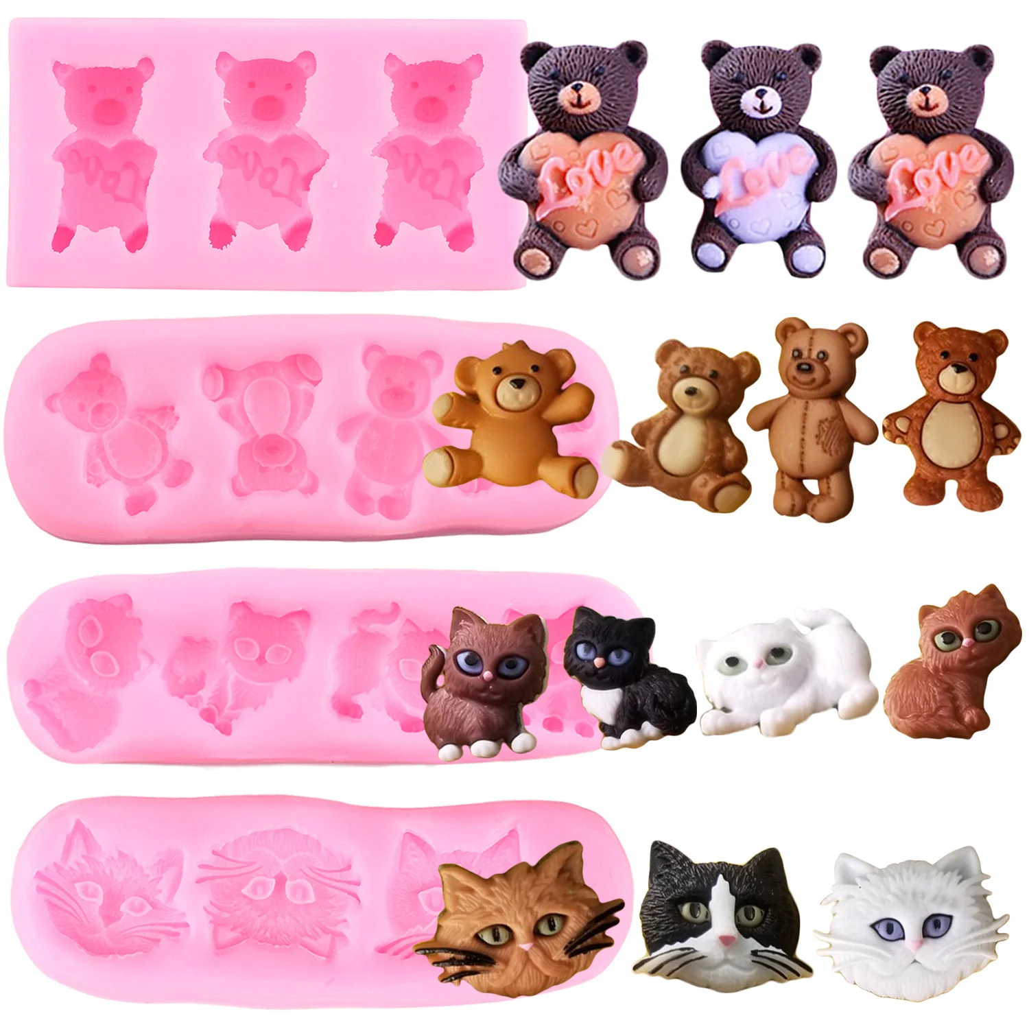 

Bear Silicone Mold Cat Chocolate Fondant Molds DIY Baby Birthday Cupcake Cake Decorating Tools Candy Resin Clay Moulds