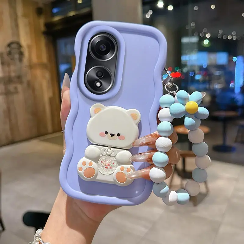 Wavy Cat Bracket Lanyard Silicone Phone Case Cover