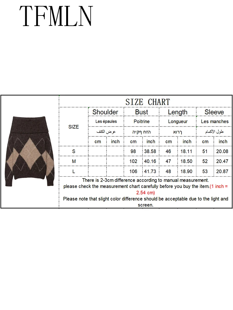 2025 Autumn Winter Women Off Shoulder Knitted Sweater Fashion Warm Loose Argyle Pullover Tops Causal Ladies Slash Neck Sweaters