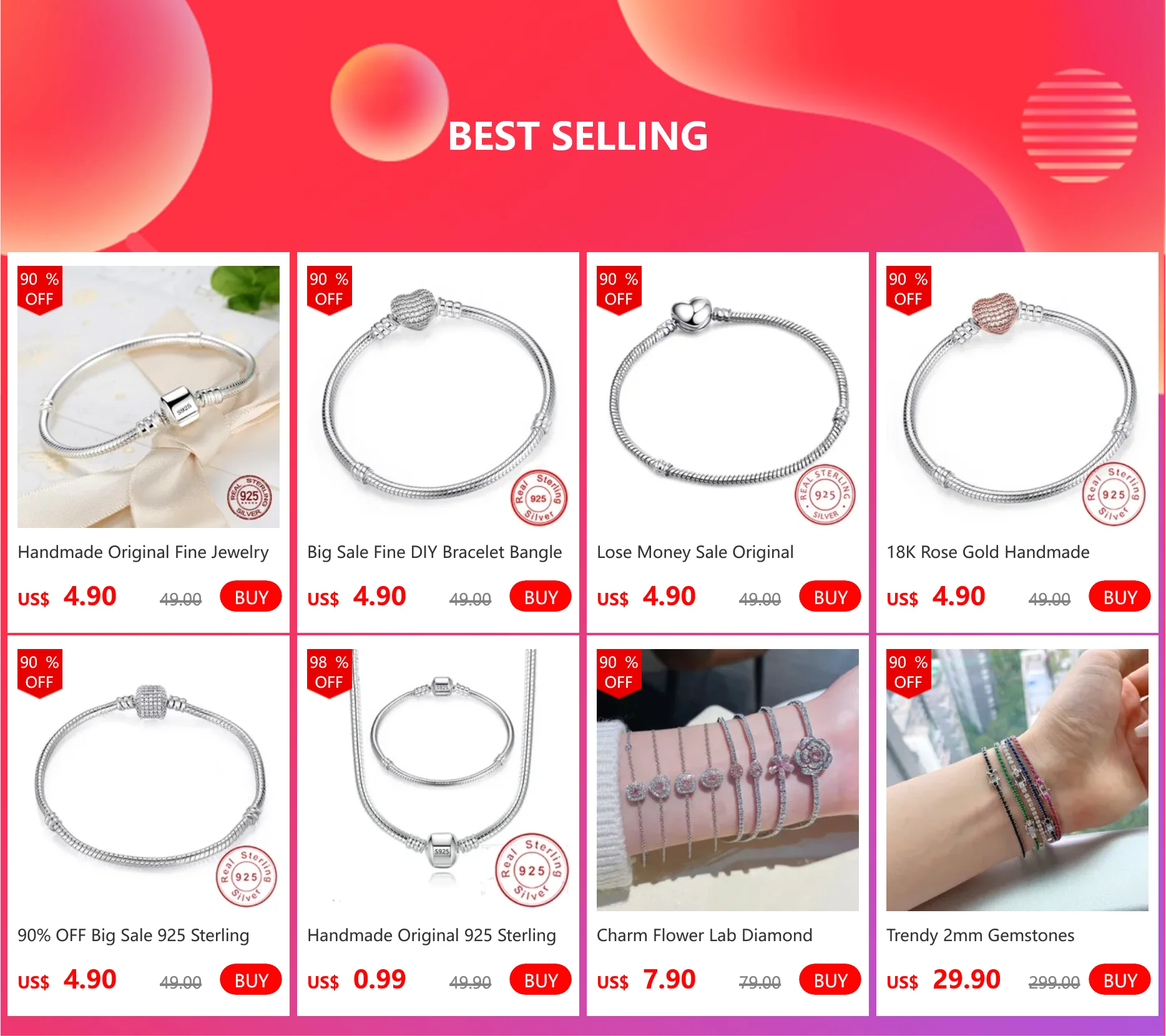 Handmade 925 Sterling Silver Bridal Necklace Bracelet Set