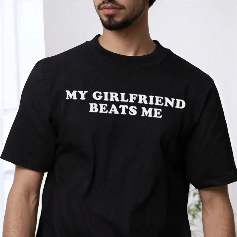 My Girlfriend Me Funny T-Shirt Print Short Sleeve T-Shirt T Shirt Black T Shirt Printed Short Sleeve T-Shirt For Summer Graphic Tees Graffiti Shirt Round Neck Oversized T Shirt Sleeve Casual T-Shirt, Street Hip Hop Style T-Shirt 100% Heavy Cotton All-Seas