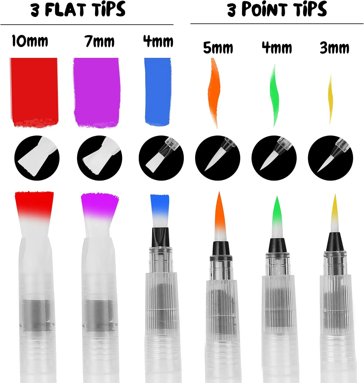 6PCS  Water Brush Pens for Watercolor, Water Color Pen, Watercolor Paint Pens, Refillable Water Paint Brush ，Watercolor Pens 2