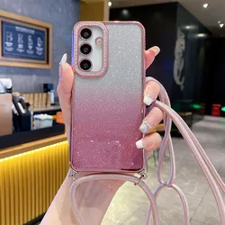 Glitter Crossbody Necklace Lanyard Strap Phone Case with Silicone Cover - A52 4G or A52 5G (Pink)
