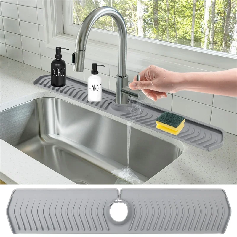 Faucet Drain Pad Super Soft Protective Silicone Faucet Splash Catcher Sink  Water Drain Mat Kitchen Supplies-Black