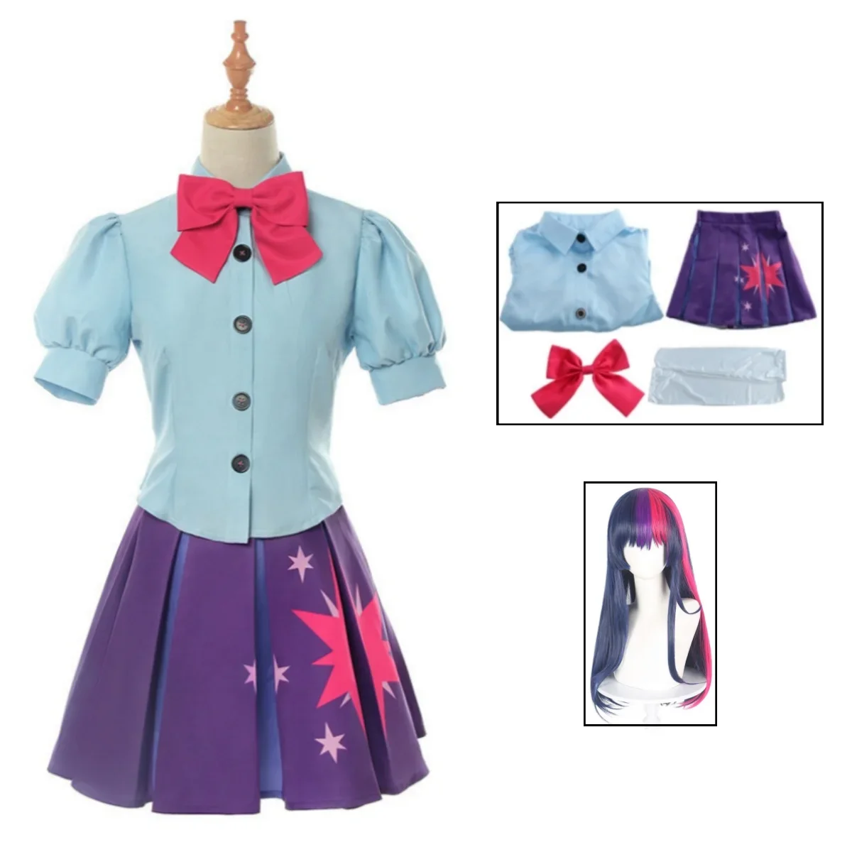 Disfraz de Twilight Sparkle, vestido humano, disfraz de cosplay, camisa de marinero, vestido corto, conjunto de uniforme para fiesta de carnaval de Halloween