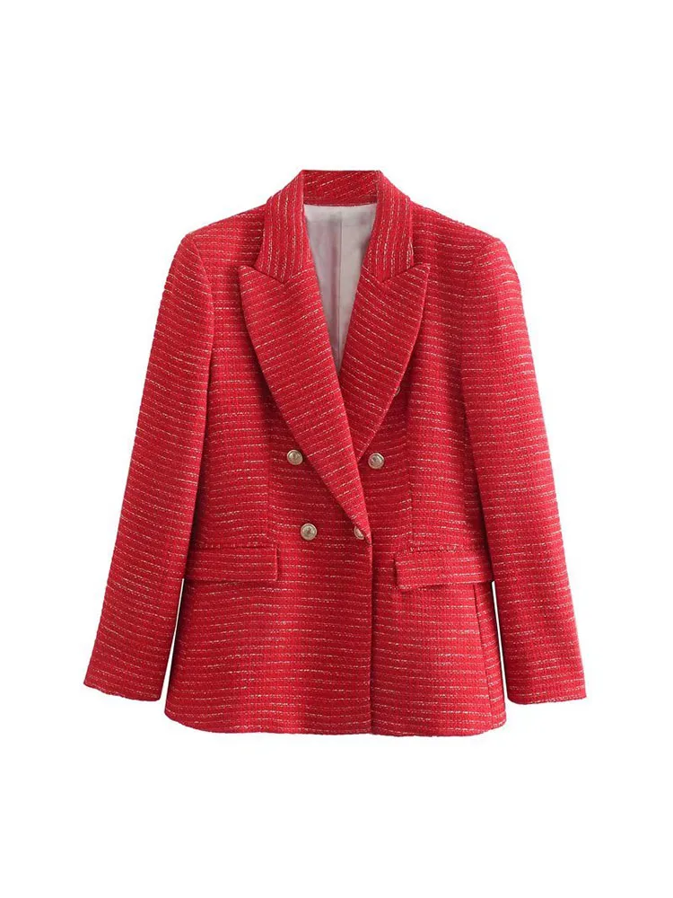 2022 New Fashion Double-breasted Coat Women High-end Gold Button Jacket Lapel long-sleeve blazer with padded shoulders |