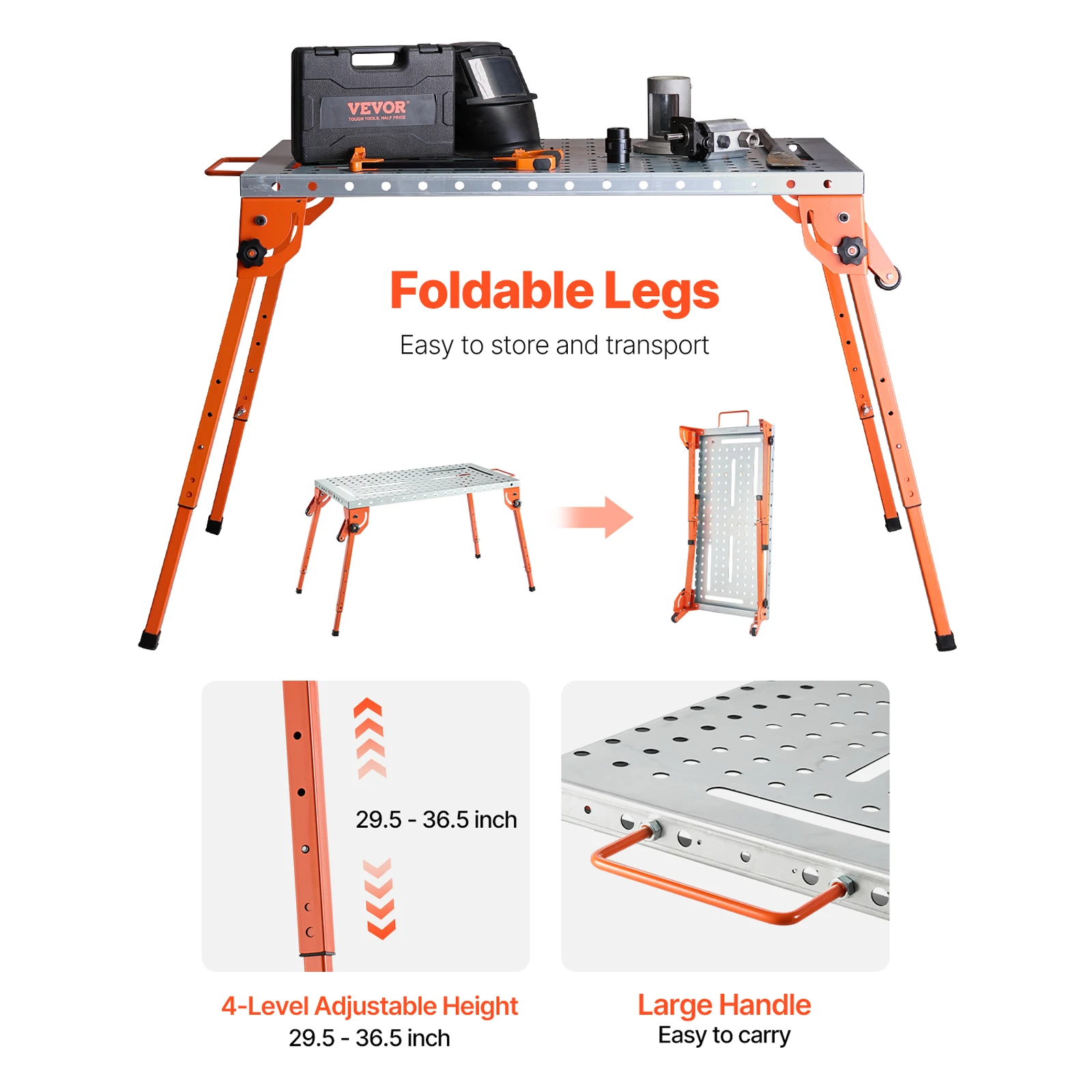SucceBuy Foldable Welding Table 500 LBS Capacity Welding Workbench 4-Level Adjustable Height Carbon Steel Work Table for Repair - 2