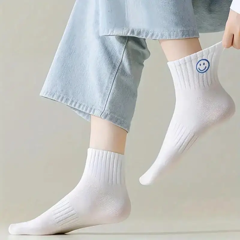 Whimsical Cartoon Face Print Short Socks - Soft and Breathable Comfort in Polyester Knit