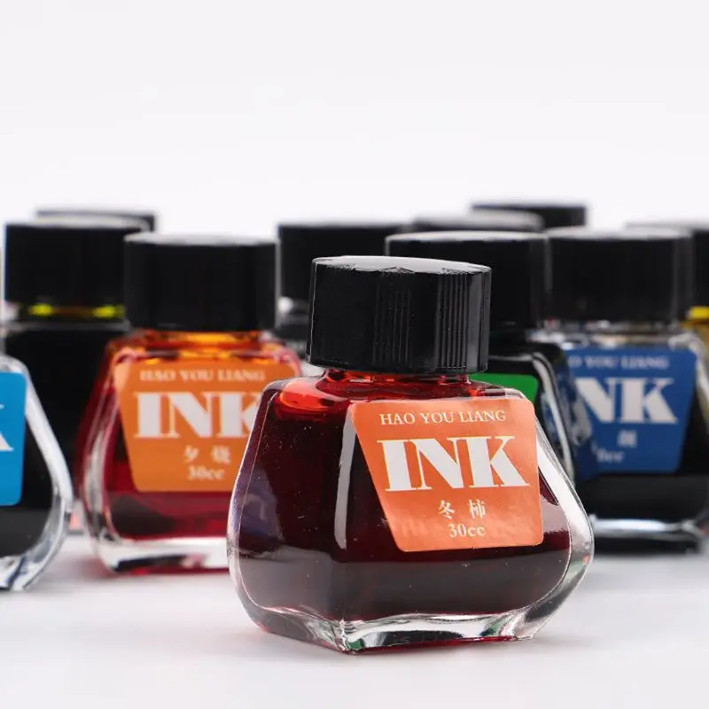 Fountain Pen 30ml Bottled Glass Smooth Writing Refill School Student Stationery Office Supplies 16 Colors