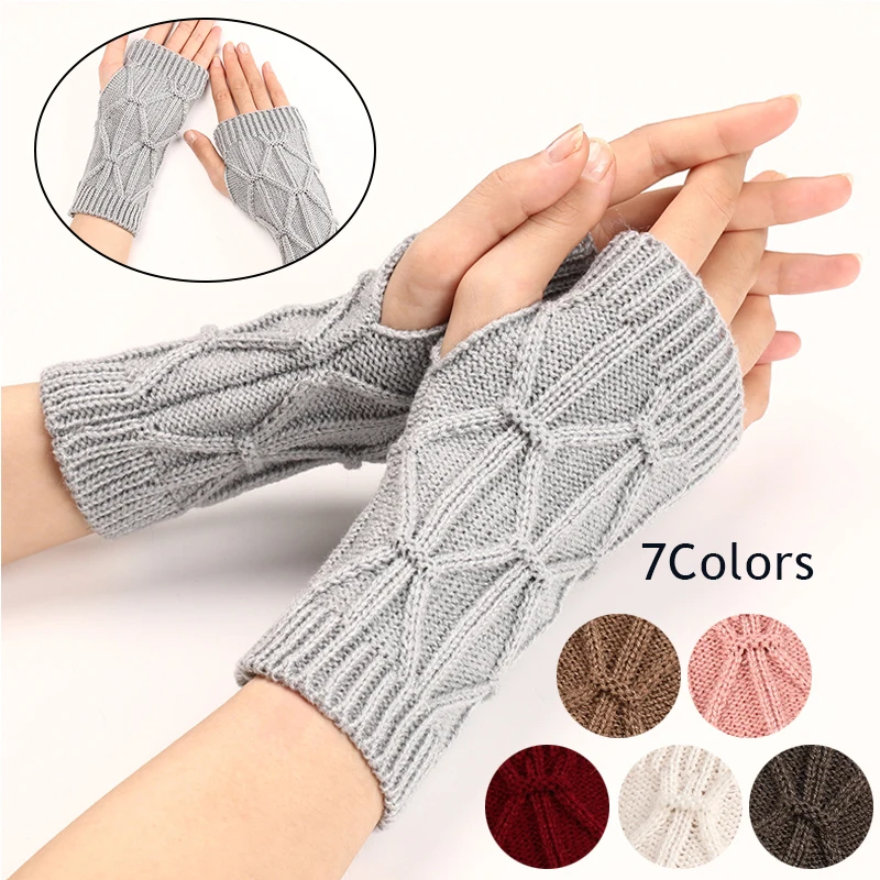 Half Finger Gloves for Women Winter Soft Keep Warm Wool Knitting Arm Gloves Soft Warm Mittens Handschoenen Unisex Arm Sleeve