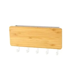 Bamboo Wall Hanging Key and Coat Organizer with Hooks - Decorative Home Accent (Bamboo board white)