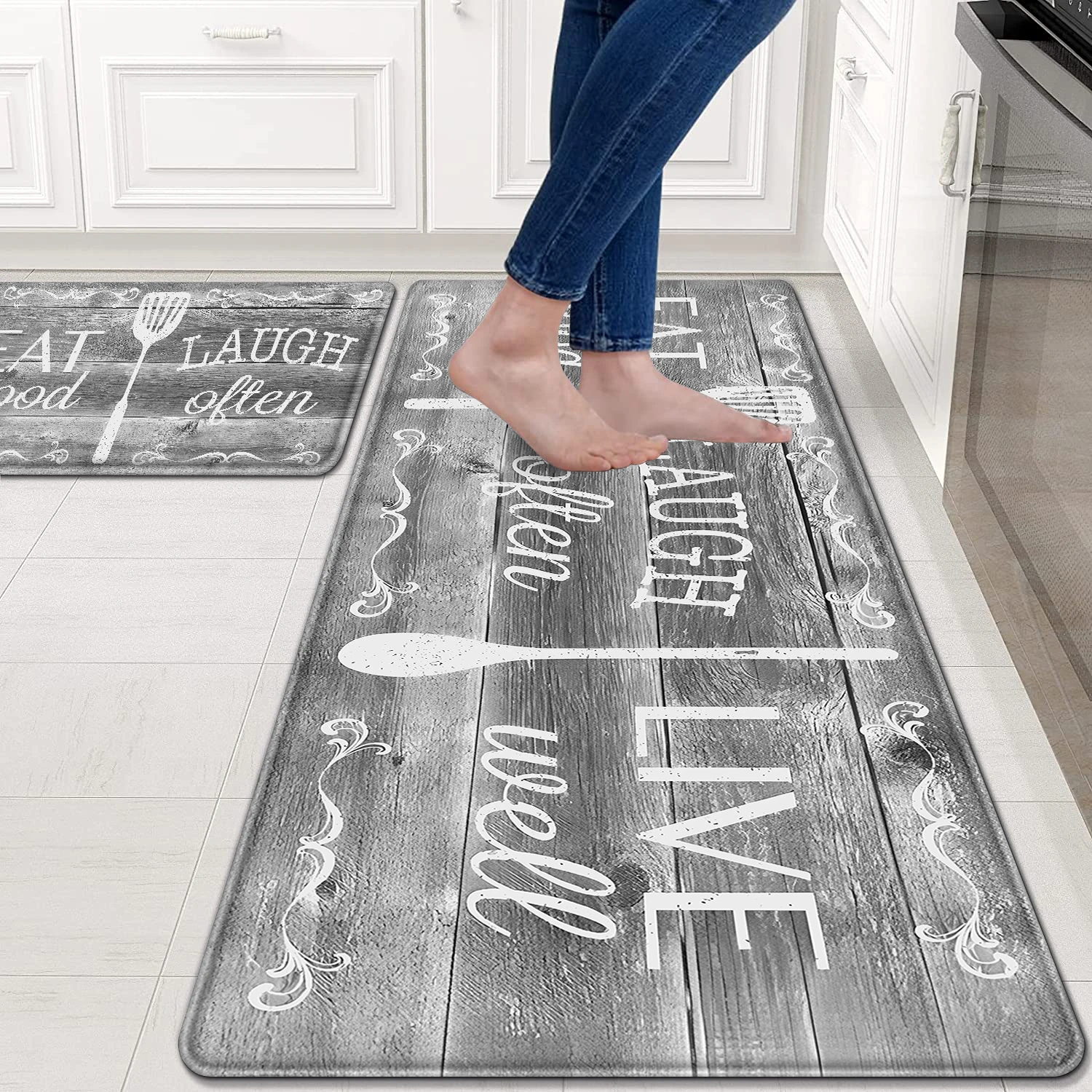 

2pcs/set Wooden Kitchen Letter Tableware Print Floor Mat Living Room Decor Carpet Home Hallway Entrance Doormat Balcony Door Rug