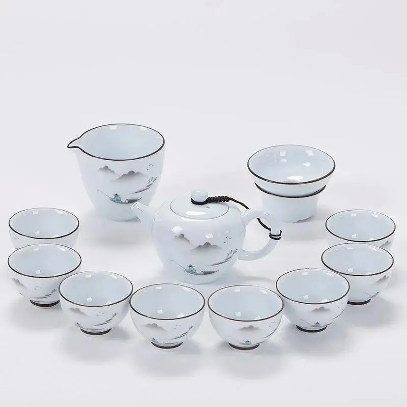 6pcs Complete Set of Ceramic Kung Fu Tea Set Household Chinese Style Tea Bowl Teacup Teapot Drinking Utensils Teaset Accessories
