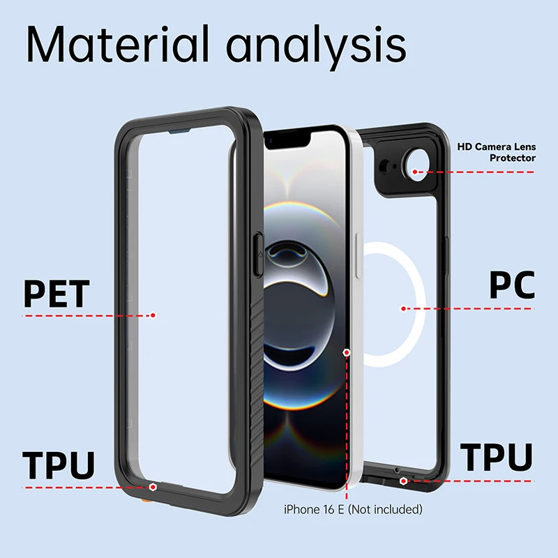 Transparent Full Coverage Waterproof Phone Case with 360-Degree Drop Protection and Magnetic Feature