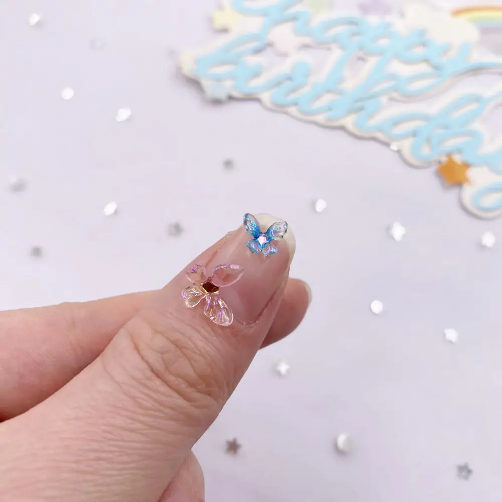 7mm/9mm/11mm 혼합 반짝이 수지 다채로운 미니 3D 회전 크리스탈 나비 플랫 백 라인 석 네일 아트 아플리케 DIY 공예