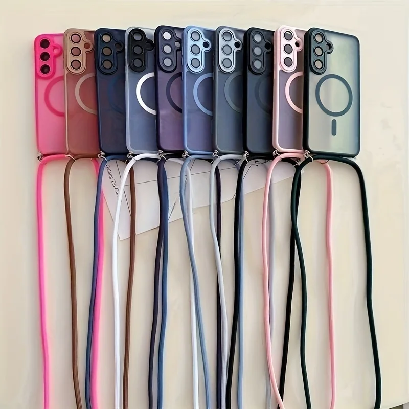 Magnetic Crossbody Lanyard Phone Case with Shockproof Hard PC Cover