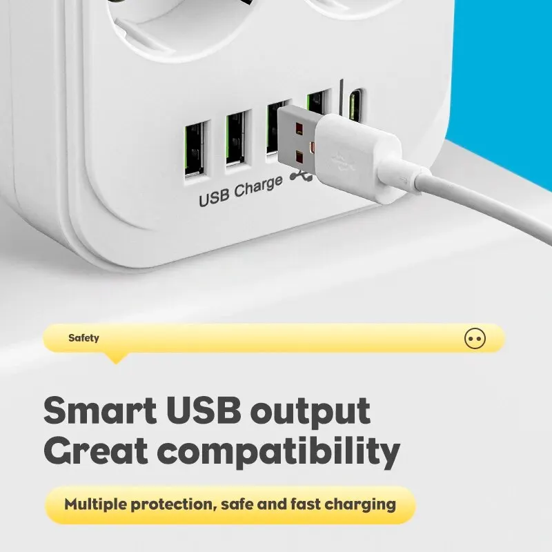 Power Strip EU Plug AC Outlet With 4 USB Ports Fast Charge Multiprise Network Filter
